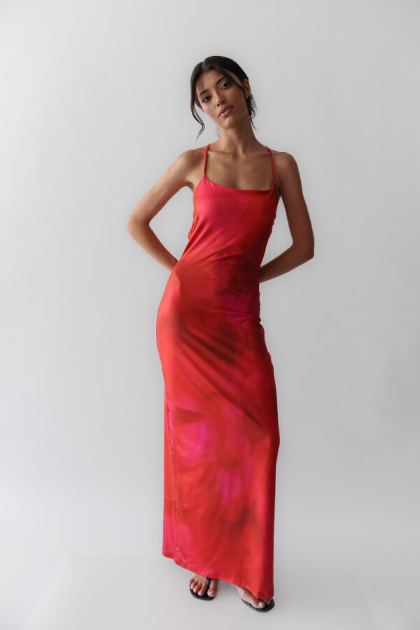 Maxi Dress Satin Look With Open Back And Lace Up Closure - Image 2
