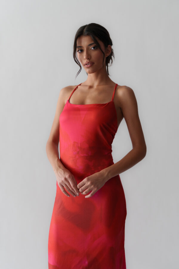 Maxi Dress Satin Look With Open Back And Lace Up Closure