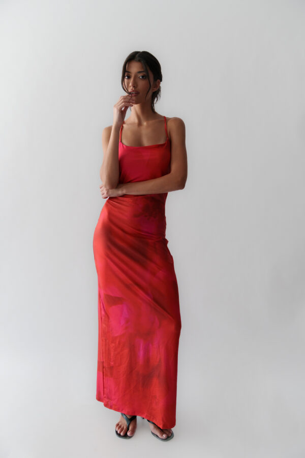 Maxi Dress Satin Look With Open Back And Lace Up Closure - Image 3
