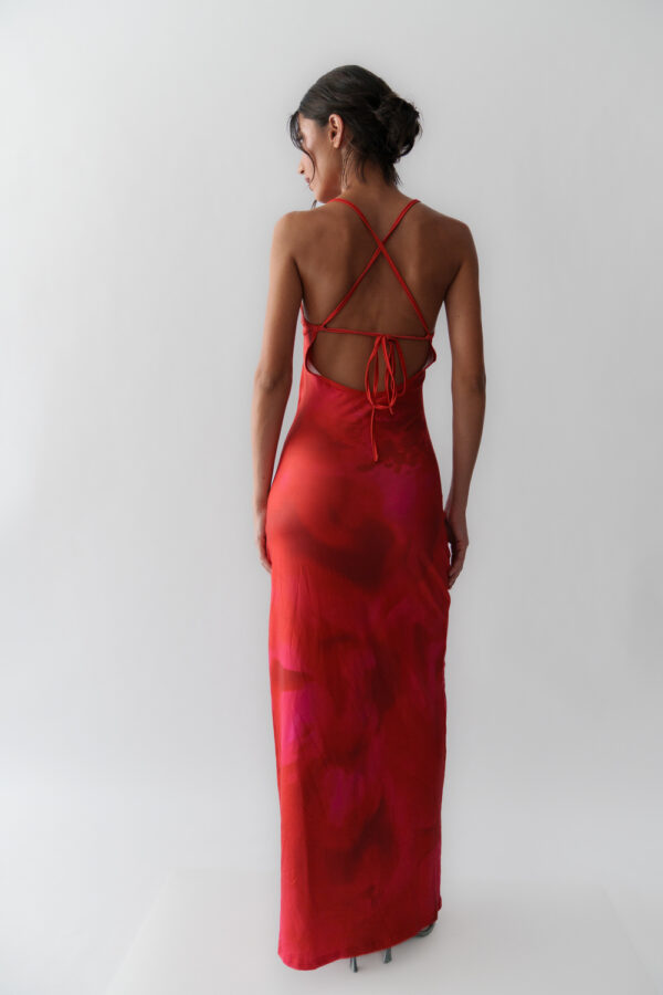 Maxi Dress Satin Look With Open Back And Lace Up Closure - Image 4
