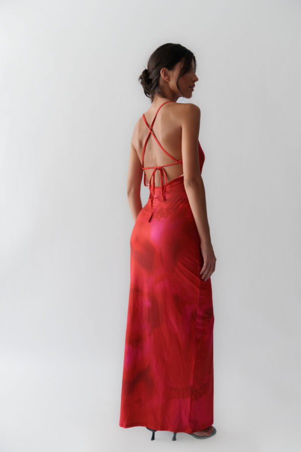 Maxi Dress Satin Look With Open Back And Lace Up Closure - Image 5