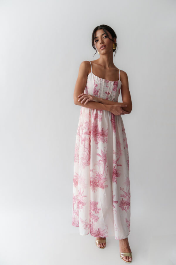 Maxi Dress With Straps, Corset Effect And Floral Print - Image 2