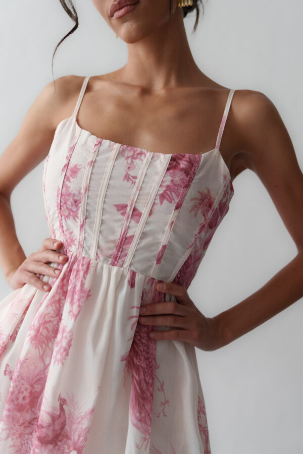Maxi Dress With Straps, Corset Effect And Floral Print - Image 4