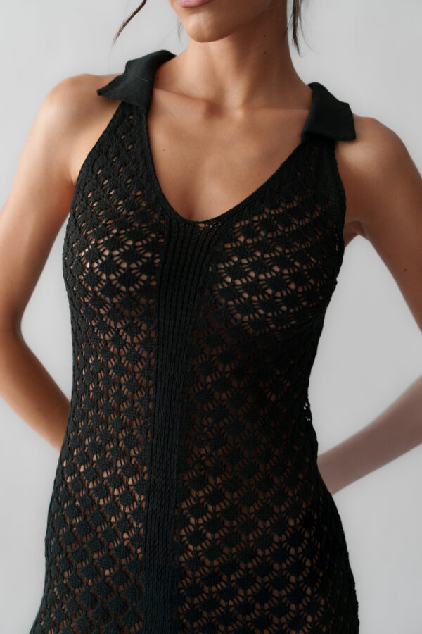 Midi Sleeveless Knitted TransparentDress With Fringes At The End - Image 2