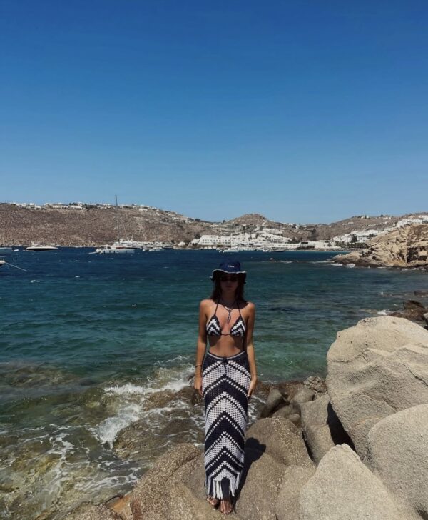 Black And White Crochet Set - Bra Αnd Maxi Skirt With Fringes