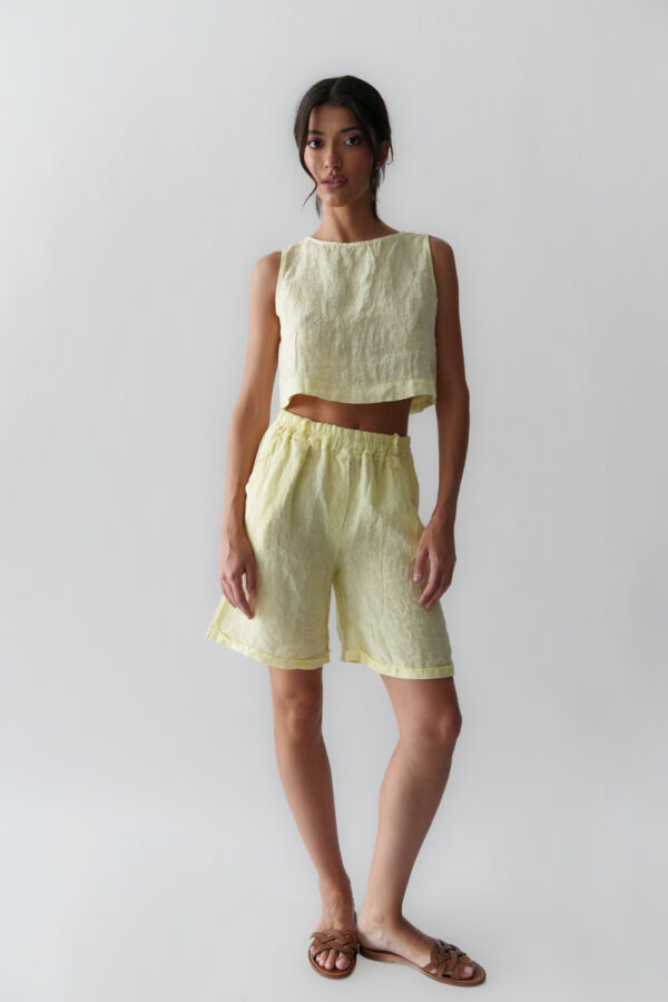 Linen Shorts With Pockets-Butter Yellow