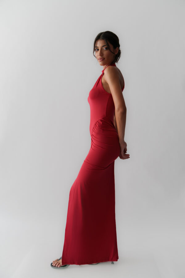 Maxi Fitted Dress With Tie Neck - Image 3