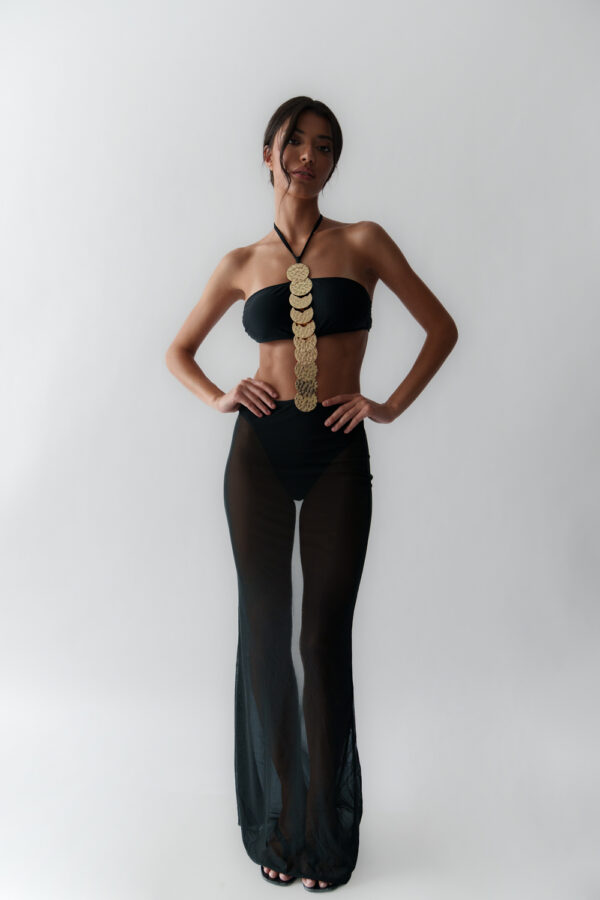One-piece Swimsuit With Gold Details And Pareo-Skirt Set