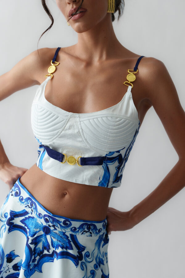 Σετ Maxi Φούστα Με Crop Top Και Διακοσμημένες Χρυσές Λεπτομέρειες - Image 4
