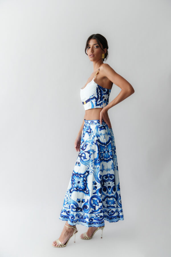 Σετ Maxi Φούστα Με Crop Top Και Διακοσμημένες Χρυσές Λεπτομέρειες