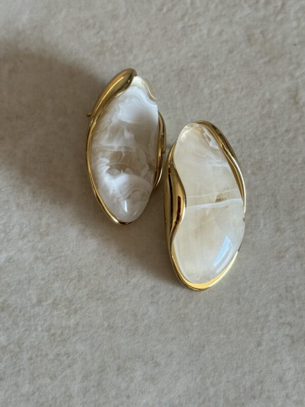 Oval Steel Earrings With White Stone - Image 2